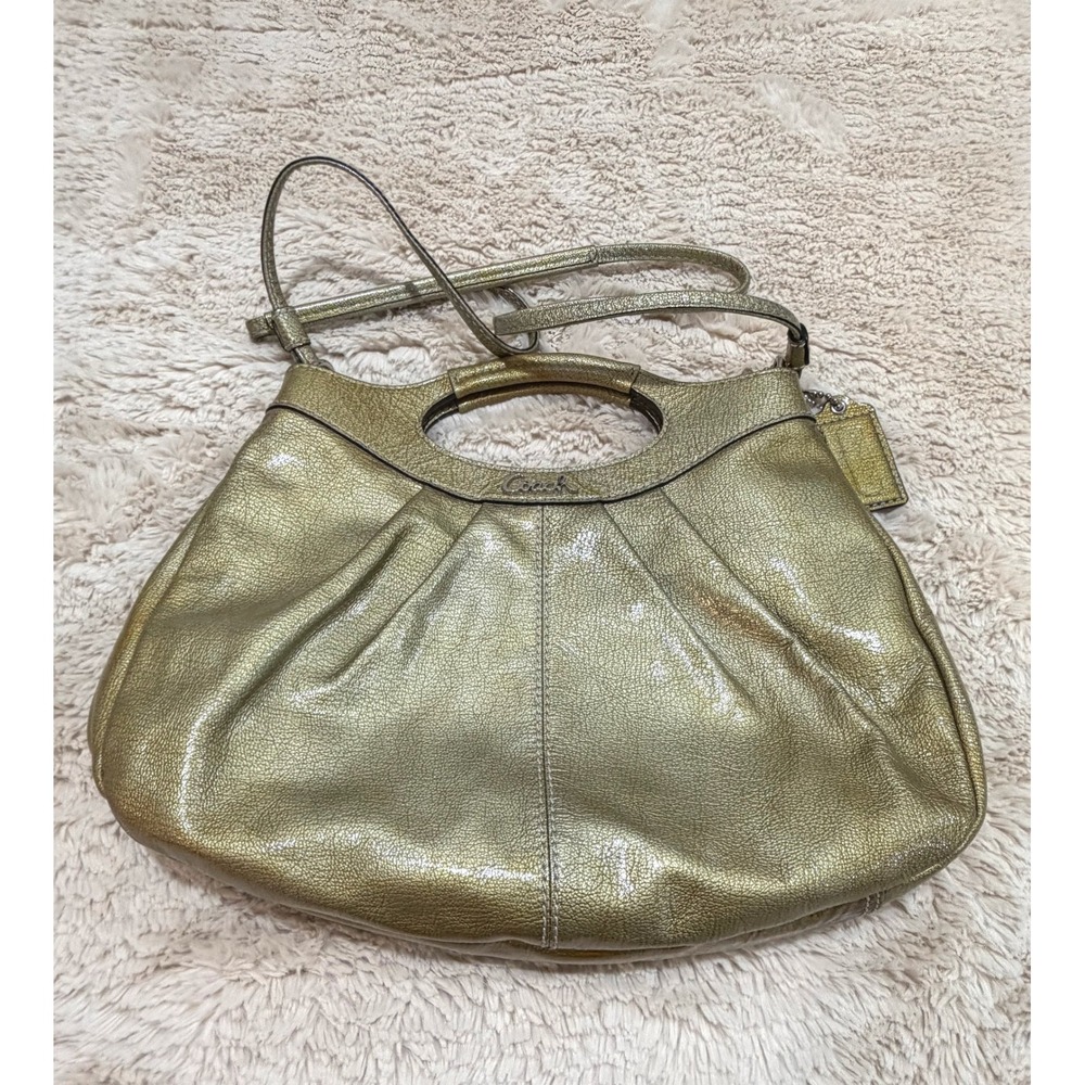 Coach Vintage Y2K Metallic Gold Crackled Leather Cutout Handle Hobo Bag 14383